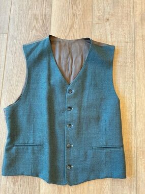 Teal/Black Pinstripe Vest - Classic Button Front Unisex Womens Large pockets